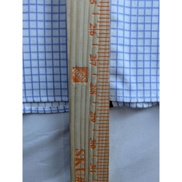 Michelsons of London Men's Medium Regular-Fit Blue Check Dress Shirt Long Sleeve - Picture 6 of 15